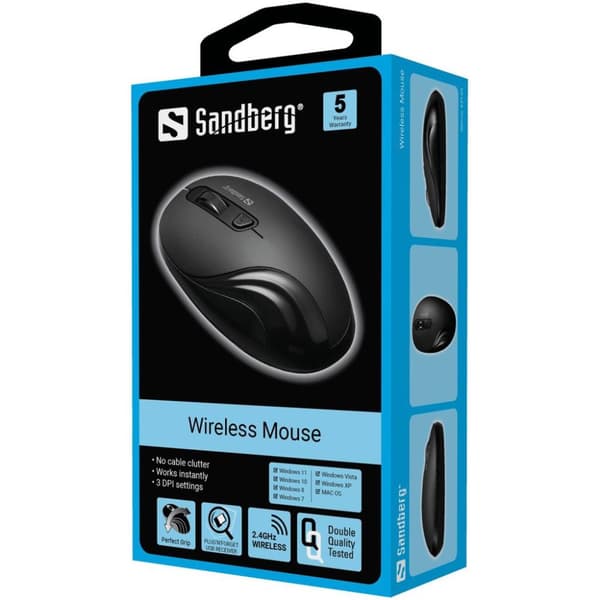 Sandberg - Mus - optisk - 4 knappar - trådlös - 2,4 GHz - trådlös mottagare (USB) (631-03)