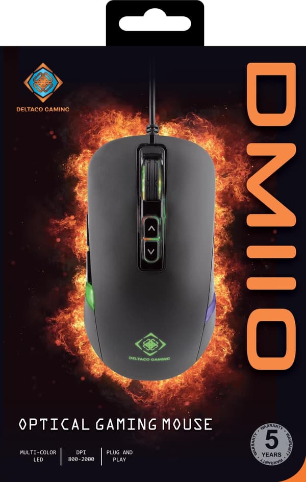 DELTACO GAMING optinen hiiri, 7 painiketta, LED-valaistus, musta