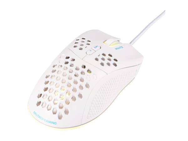 DELTACO GAMING WM75 - Mus - låg vikt, RGB - 7 knappar - kabelansluten - USB - vit