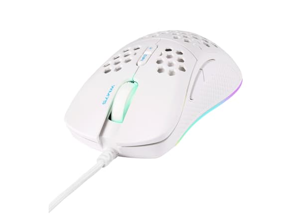 DELTACO GAMING WM75 - Mus - låg vikt, RGB - 7 knappar - kabelansluten - USB - vit