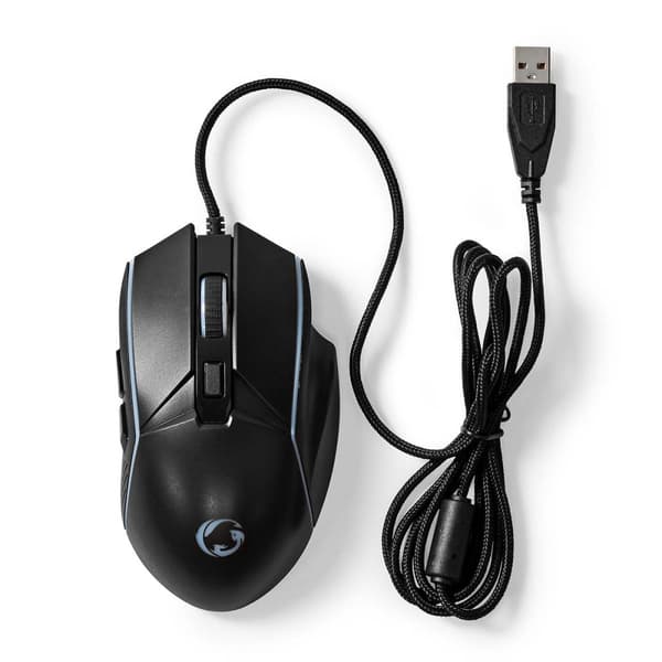 Nedis Gaming Mus | Trådbundet | 800 / 1200 / 2400 / 3200 / 4800 / 7200 dpi | Justerbar DPI | Antal knappar: 6 | Högerhänt | 1.50 m | LED