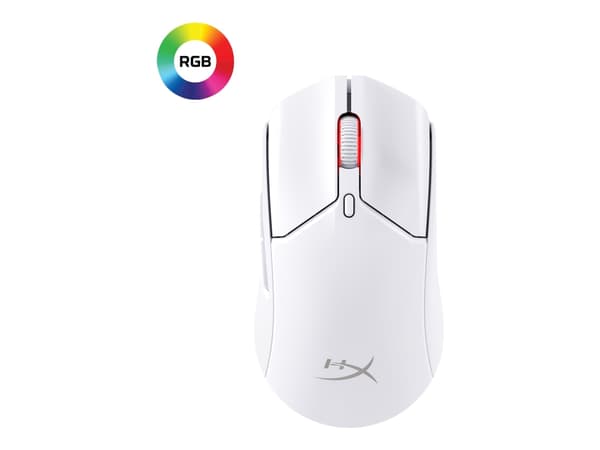 HyperX Pulsefire Haste 2 - Mus - optisk - 6 knapper - trådløs, kablet - 2.4 GHz, Bluetooth 5.0 - USB trådløs mottaker - hvit