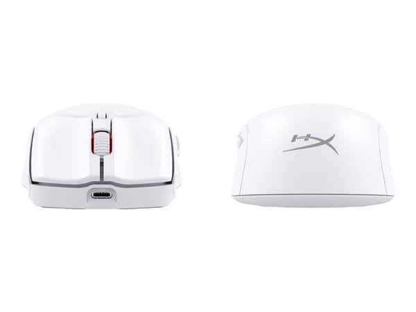 HyperX Pulsefire Haste 2 - Mus - optisk - 6 knapper - trådløs, kablet - 2.4 GHz, Bluetooth 5.0 - USB trådløs mottaker - hvit