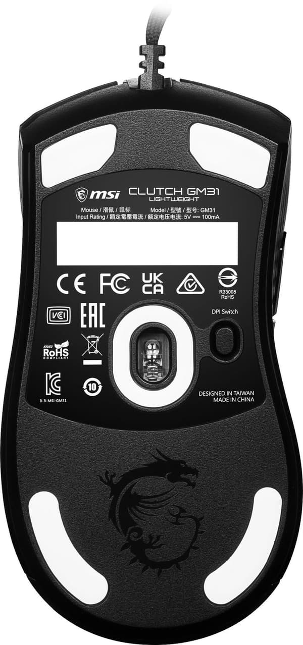 MSI CLUTCH GM31 Lättviktsmus Höger USB Type-A optisk 12000 DPI