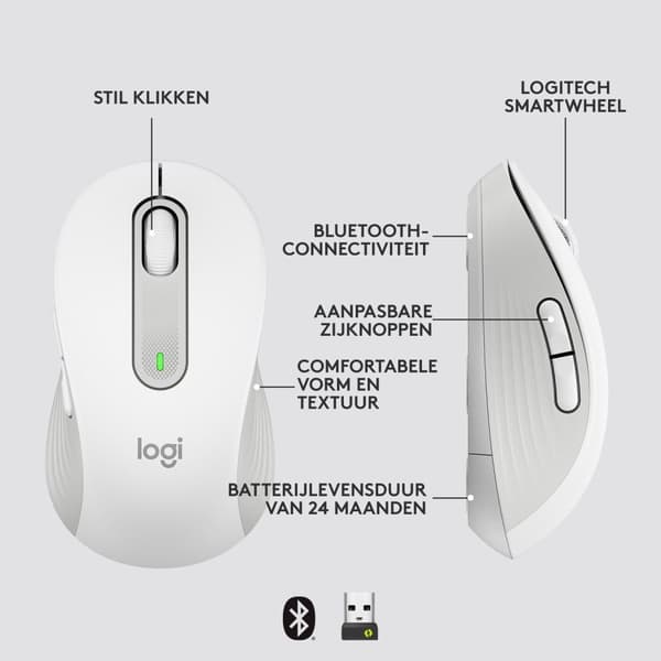 Logitech Signature M650 L Trådlös mus 2000 DPI, vit