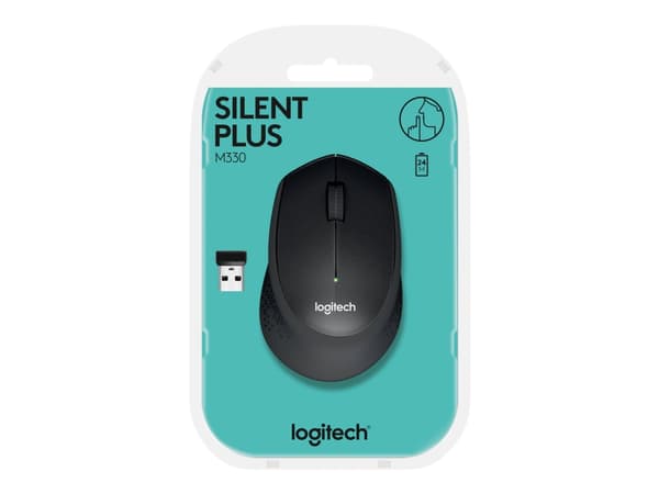 Logitech M330 SILENT PLUS - Mus - høyrehendt - optisk - 3 knapper - trådløs - 2.4 GHz - USB trådløs mottaker - svart