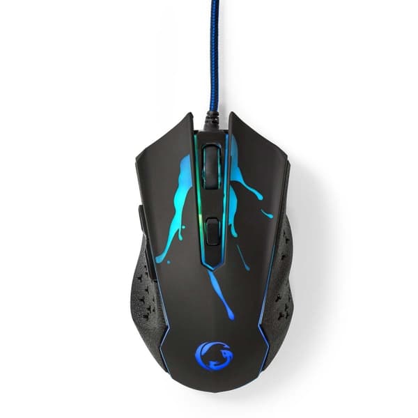 Nedis Gaming Mus | Trådbundet | 1200 / 1800 / 2400 / 3600 dpi | Justerbar DPI | Antal knappar: 6 | Programmerbara knappar | Högerhänt | 1.50 m | LED Svart