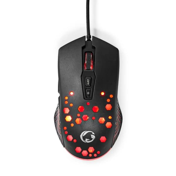 Nedis Gaming Mus | Trådbundet | 800 / 1200 / 2400 / 3200 / 4800 / 7200 dpi | Justerbar DPI | Antal knappar: 7 | Programmerbara knappar | Högerhänt | 1 Svart