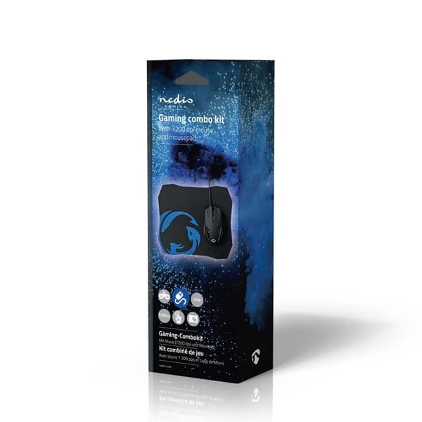 Nedis Gaming Mus og Mussemåtte Sæt | Kabel | 1200 / 2400 / 4800 / 7200 dpi | Justerbar DPI | Antal knapper: 6 | Højrehåndet | 1.50 m | Uden Belysning