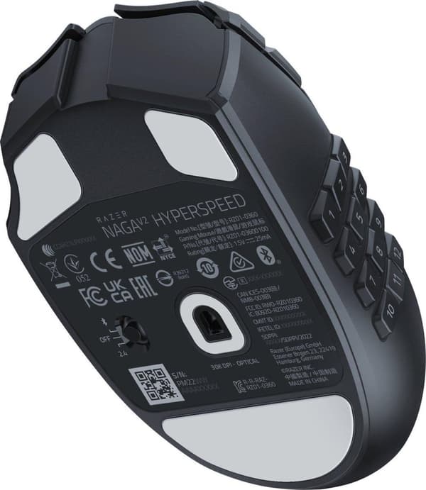 Razer Naga V2 HyperSpeed  - Mus - ergonomisk - högerhänt - optisk - 21 knappar - trådlös - Bluetooth, 2,4 GHz - trådlös mottagare (USB) (RZ01-03600100