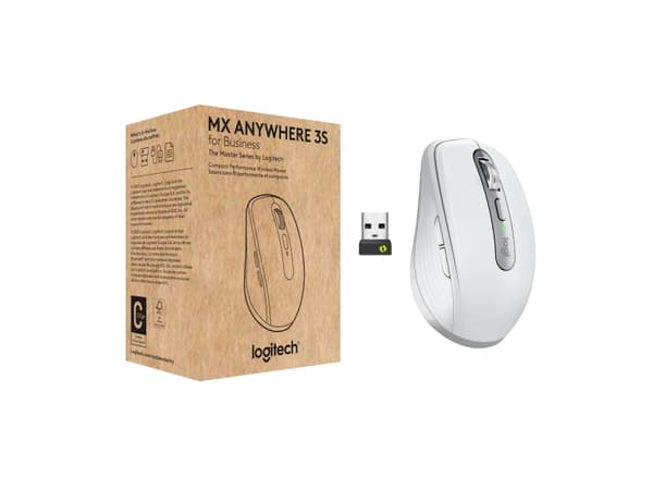 Logitech® | MX Anywhere 3S (yrityskäyttöön) - Hiiri - laser - 6 painiketta - langaton - Bluetooth, 2,4 GHz - langaton vastaanotin - Vaaleanharmaa