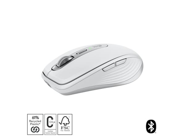 Logitech® | MX Anywhere 3S (yrityskäyttöön) - Hiiri - laser - 6 painiketta - langaton - Bluetooth, 2,4 GHz - langaton vastaanotin - Vaaleanharmaa