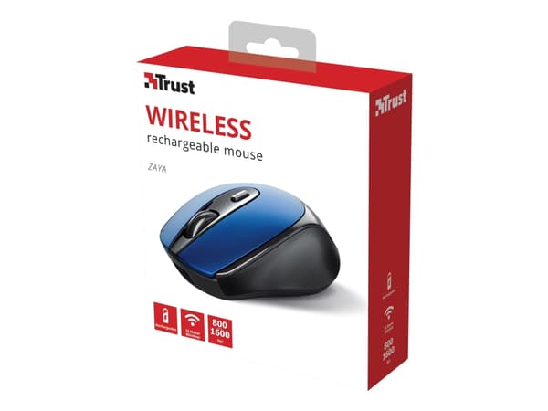 Trust Zaya - Mus - laddningsbar - höger- och vänsterhänta - optisk - 4 knappar - trådlös - 2.4 GHz - trådlös USB-mottagare - blå