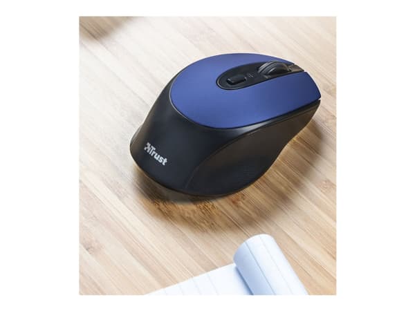 Trust Zaya - Mus - laddningsbar - höger- och vänsterhänta - optisk - 4 knappar - trådlös - 2.4 GHz - trådlös USB-mottagare - blå Blå