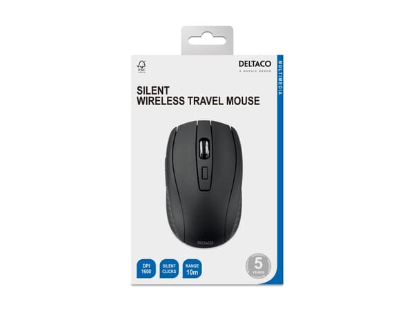 Deltaco MS-809, Ambidextrous, RF Wireless, 1600 DPI, Black