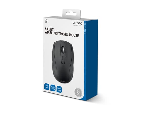 Deltaco MS-809, Ambidextrous, RF Wireless, 1600 DPI, Black