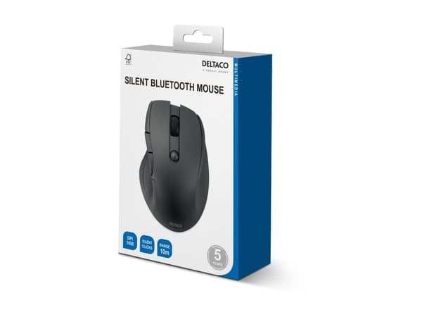 Hiljainen Bluetooth DELTACO hiiri, 5 painiketta, 600-1200 DPI, musta / MS-906