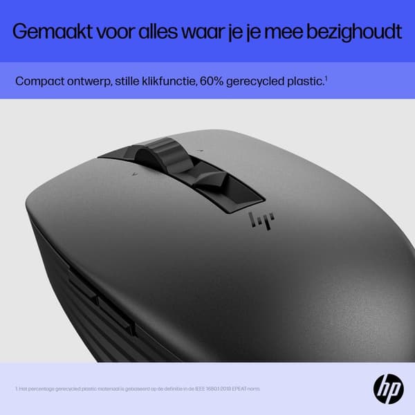 HP 715 - Mus - multi-enhet, laddningsbar - 7 knappar - trådlös, trådbunden - 2,4 GHz, Bluetooth 3.0 - trådlös mottagare (USB) - svart (6E6F0AA#ABB)