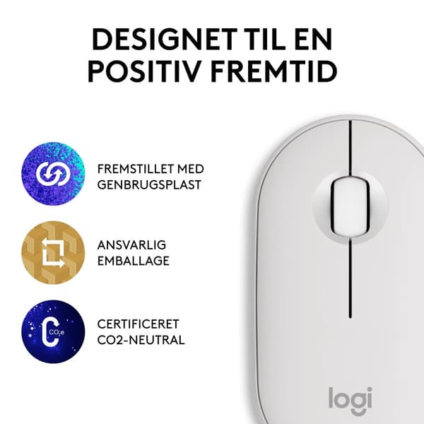 Logitech® | Pebble Mouse 2 (M350s) - Mus - optisk - 3 knappar - trådlös - Bluetooth - Off-White