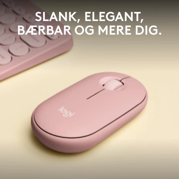 Logitech Pebble Mouse 2 M350s - Mus - optisk - 3 knapper - trådløs - Bluetooth 5.2 LE - tonal rosa