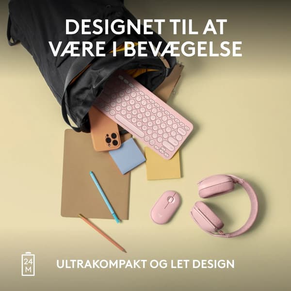 Logitech Pebble Mouse 2 M350s - Mus - optisk - 3 knapper - trådløs - Bluetooth 5.2 LE - tonal rosa