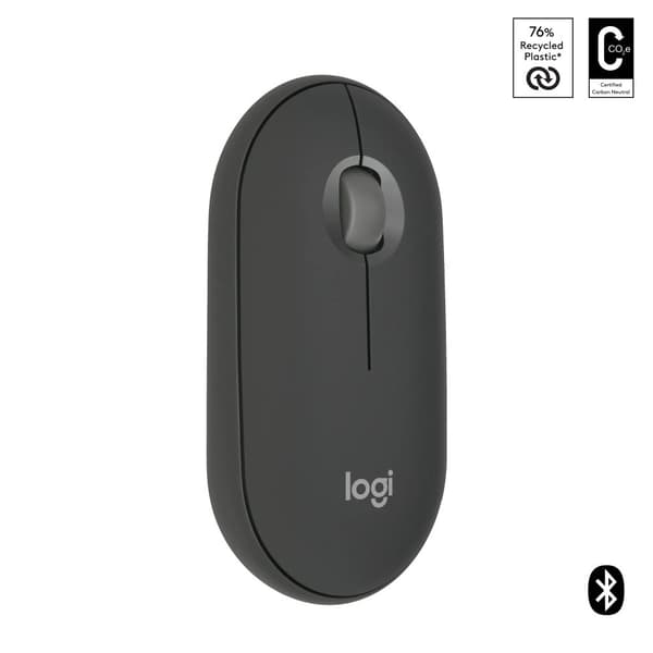 Logitech Pebble Mouse 2 M350s - Mus - optisk - 3 knapper - trådløs - Bluetooth 5.2 LE - tonal grafitt