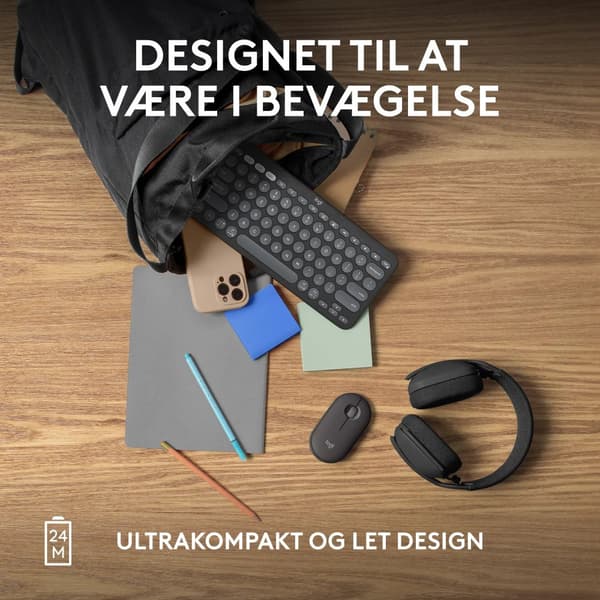 Logitech Pebble Mouse 2 M350s - Mus - optisk - 3 knapper - trådløs - Bluetooth 5.2 LE - tonal grafitt