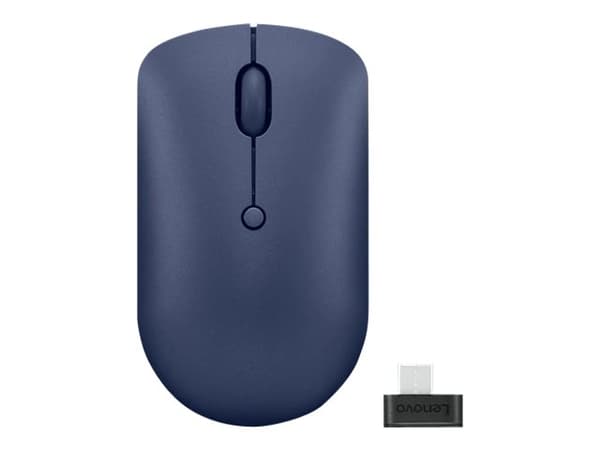 Lenovo - Mus - kompakt - höger- och vänsterhänta - optisk - 4 knappar - trådlös - 2.4 GHz - USB-C trådlös mottagare - avgrundsblå - brun låda - CRU