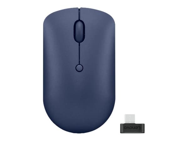 Lenovo - Mus - kompakt - höger- och vänsterhänta - optisk - 4 knappar - trådlös - 2.4 GHz - USB-C trådlös mottagare - avgrundsblå - brun låda - CRU