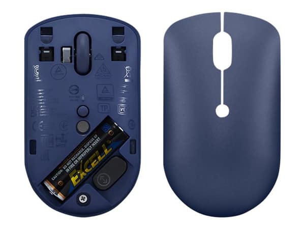 Lenovo - Mus - kompakt - höger- och vänsterhänta - optisk - 4 knappar - trådlös - 2.4 GHz - USB-C trådlös mottagare - avgrundsblå - brun låda - CRU
