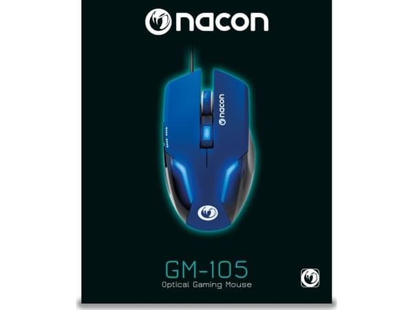 NACON GM-105, vänster hand, Optisk, USB Type-A, 2400 DPI, Svart, Blå