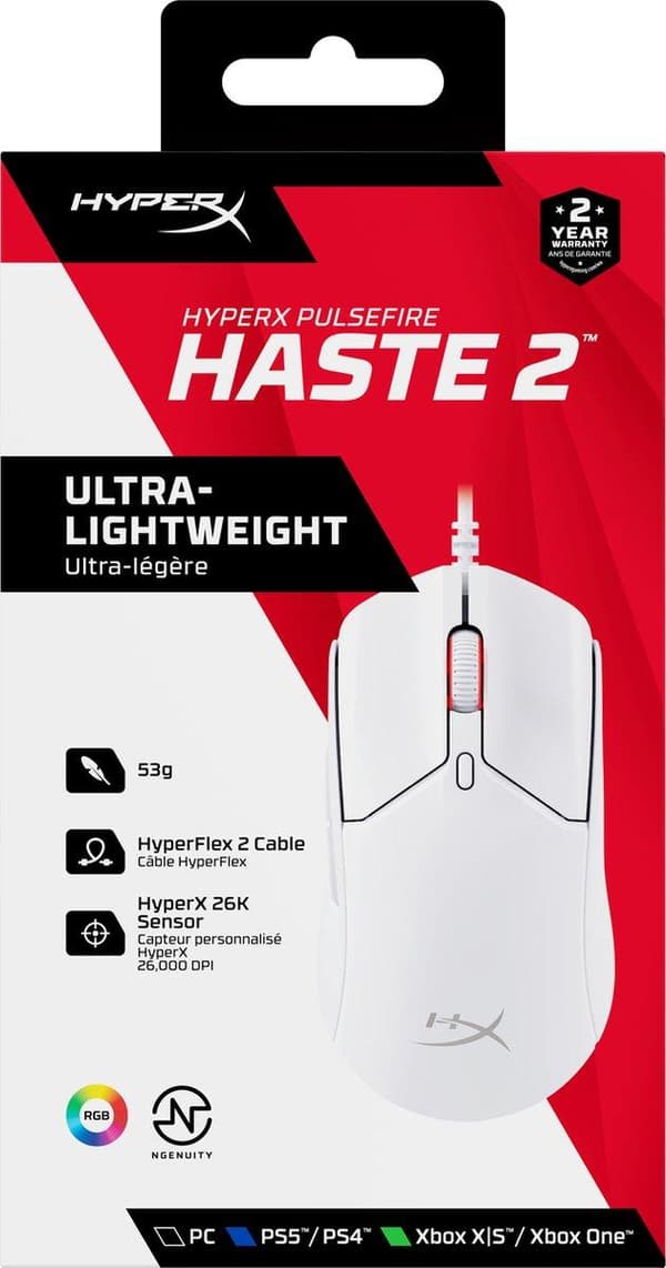 HyperX Pulsefire Haste 2 langallinen pelihiiri, valkoinen (6N0A8AA)
