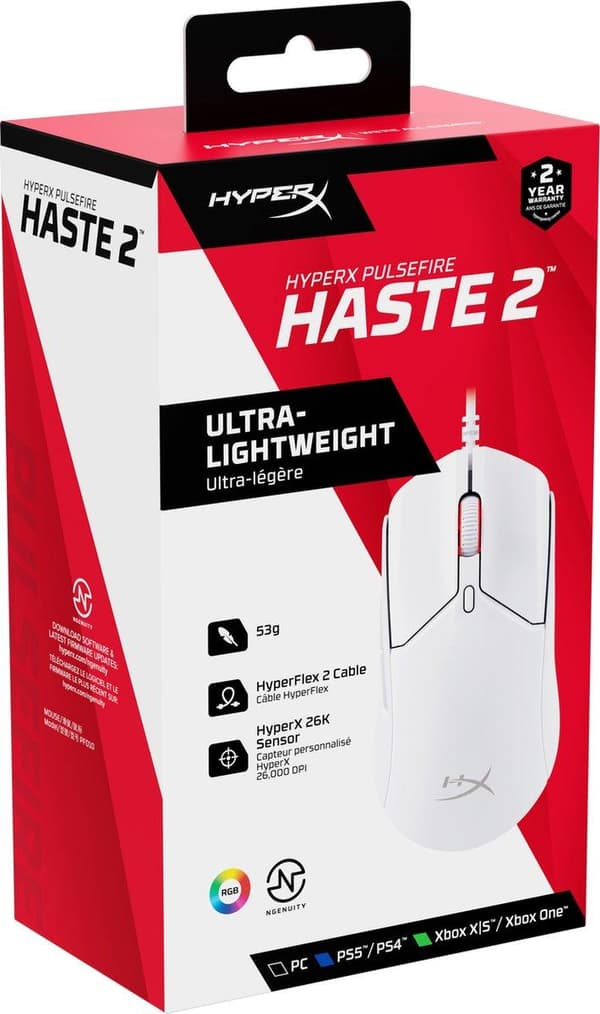 HyperX Pulsefire Haste 2 langallinen pelihiiri, valkoinen (6N0A8AA)