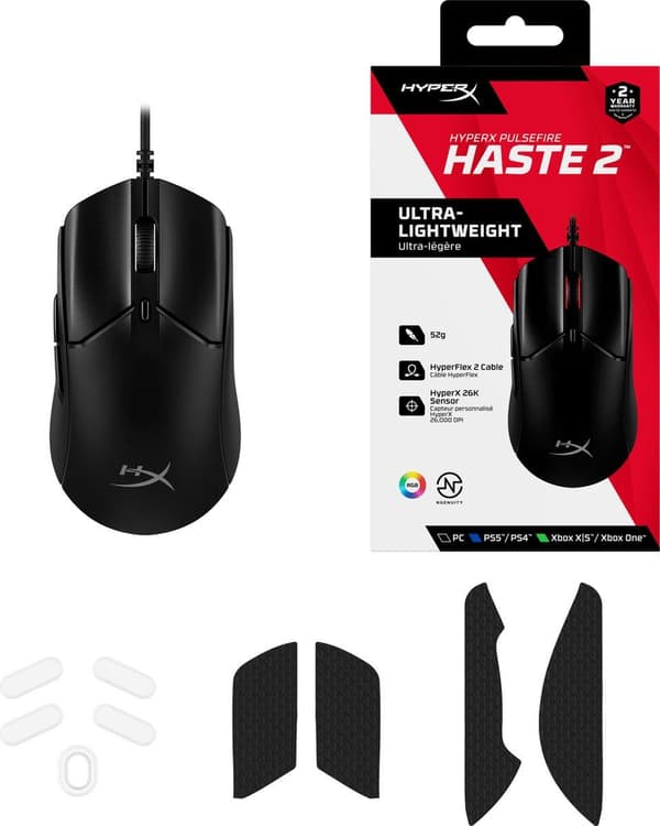 HyperX Pulsefire Haste 2 langallinen pelihiiri, musta (6N0A7AA)