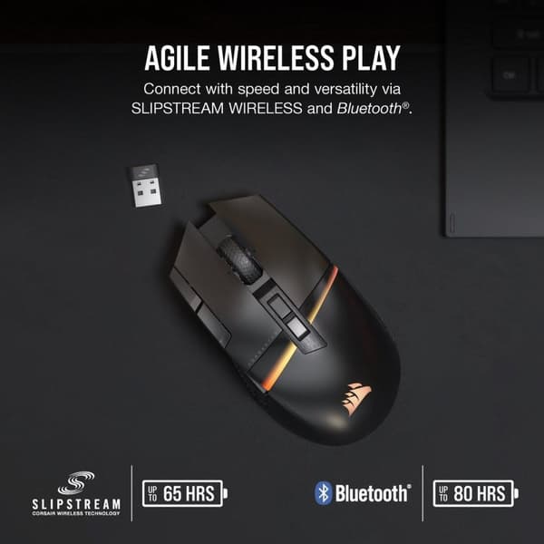 Corsair Darkstar Wireless Gaming Mouse - trådløs MMO/MOBA gaming mus med 15 programmerbare knapper og 2000 Hz Hyper Polling (CH-931A011-EU)