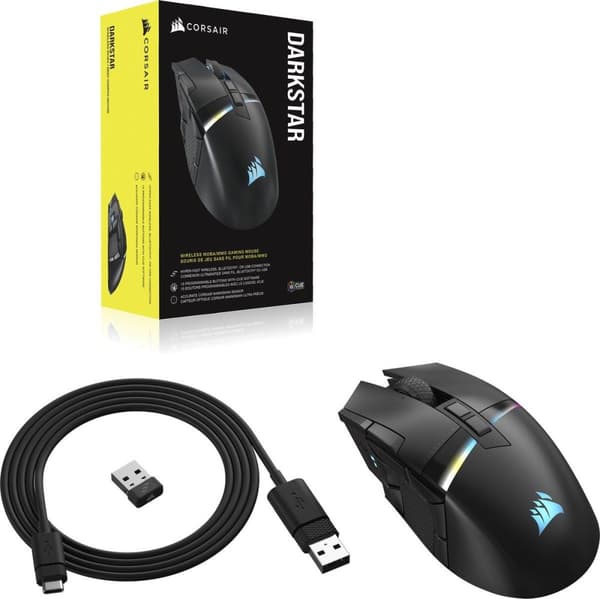 Corsair Darkstar Wireless Gaming Mouse - trådløs MMO/MOBA gaming mus med 15 programmerbare knapper og 2000 Hz Hyper Polling (CH-931A011-EU)