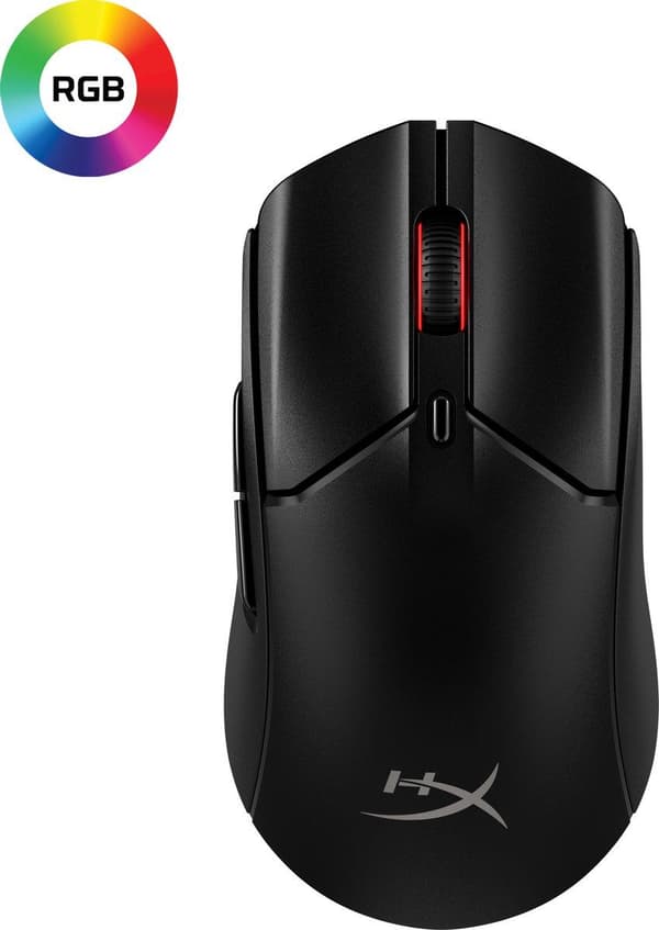 HyperX Pulsefire Haste 2 - Mus - optisk - 6 knappar - trådlös, trådbunden - 2,4 GHz, Bluetooth 5.0 - trådlös mottagare (USB) - svart