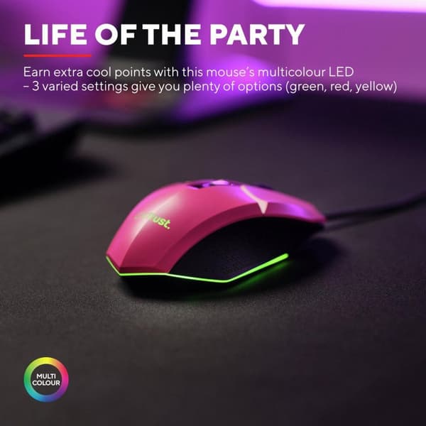 Trust Gaming GXT 109P Felox - Hiiri - valaistu peli - 6 painiketta - langallinen - USB - tehokas pinkki (25068)