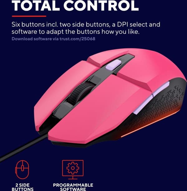 Trust Gaming GXT 109P Felox - Hiiri - valaistu peli - 6 painiketta - langallinen - USB - tehokas pinkki (25068)