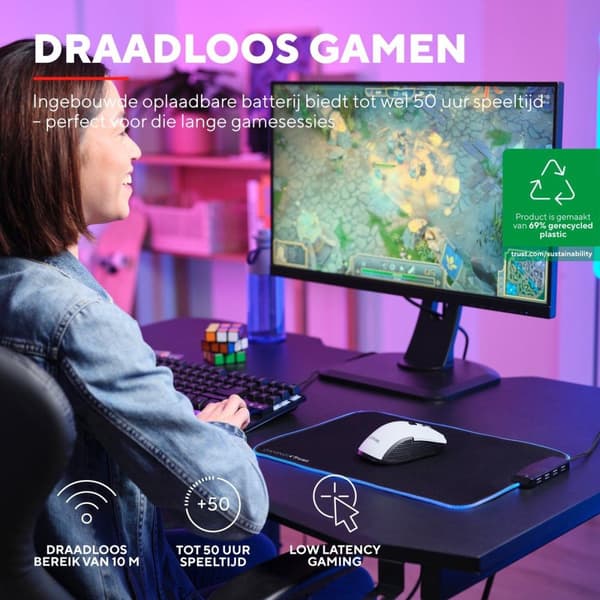 Trust GXT 923W Ybar - mus - spel - högerhänt - 6 knappar - trådlös - 2,4 GHz - trådlös mottagare (USB) - vit