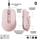Miniatyrbillede 7 af 10: Logitech MX Anywhere 3S - Mus - optisk - 6 knapper - trådløs - Bluetooth - Logitech Logi Bolt USB-modtager - rosa (910-006931)