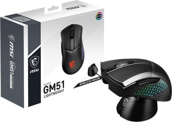 MSI Clutch GM51 - Hiiri - Oikeakätinen - optinen - 6 painiketta - langaton, langallinen - Bluetooth, 2,4 GHz - langaton vastaanotin (USB) (S12-4300080