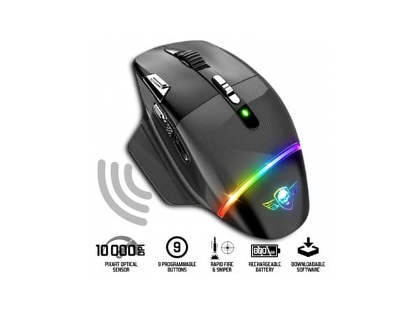Spirit of Gamer XPERT-M800, högerhand, Optisk, RF Wireless + USB Type-C, 10000 DPI, Svart