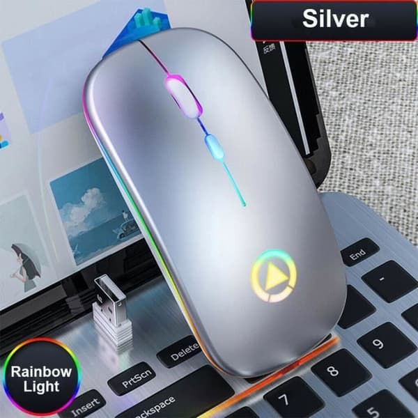 Ultratunn optisk led trådlös mus Gamer-mus Uppladdningsbar med usb 4B GRÅ