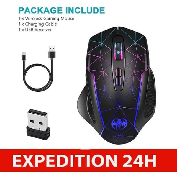 Trådlös spelmus laddningsbar LED gamer PC tyst ergonomisk ny