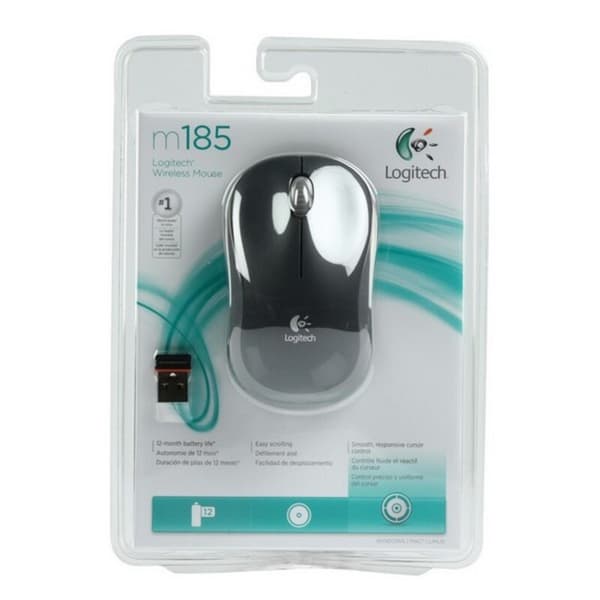 Trådlös Mus Logitech M185 Svart Grå Svartvit 1000 dpi
