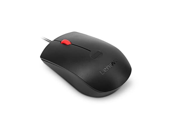 Lenovo - Mus - ergonomisk - optisk - 3 knappar - kabelansluten - USB-A - svart - brun låda - CRU