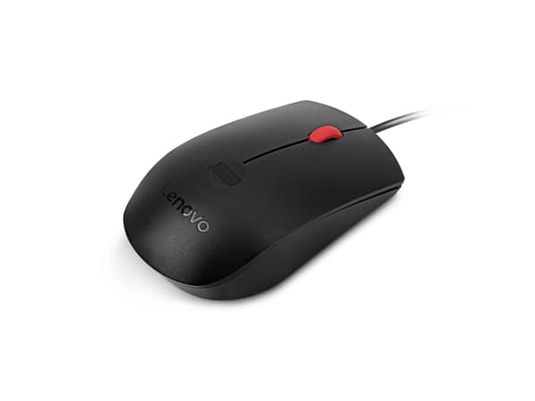 Lenovo - Mus - ergonomisk - optisk - 3 knappar - kabelansluten - USB-A - svart - brun låda - CRU