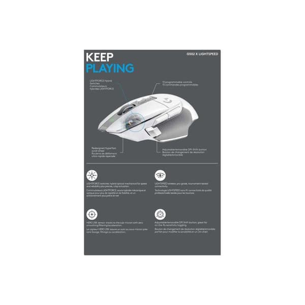 Mus - Logitech - G G502 X LIGHTSPEED - Optisk - 8 knappar - Trådlös - Vit