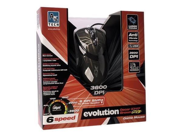 A4Tech EVO XGame Laser Oscar X747 Brown Fire - Mus - laser - 7 knappar - kabelansluten - USB Svart